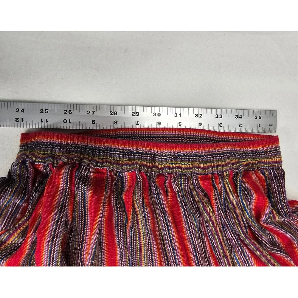 Womens Bohemian Tiered Maxi‎ Skirt Red Stripe Tassel Size Small